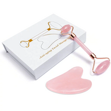 Load image into Gallery viewer, 2Pcs Natural Rose Quartz/Green Jade Massage Face Roller Gua Sha Board Set
