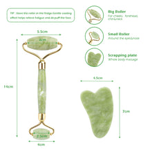 Load image into Gallery viewer, 2Pcs Natural Rose Quartz/Green Jade Massage Face Roller Gua Sha Board Set
