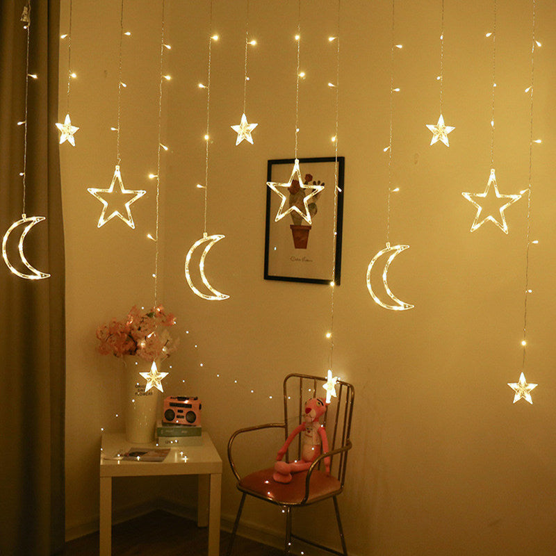 Led Mubarak Star Moon Curtain String Lights